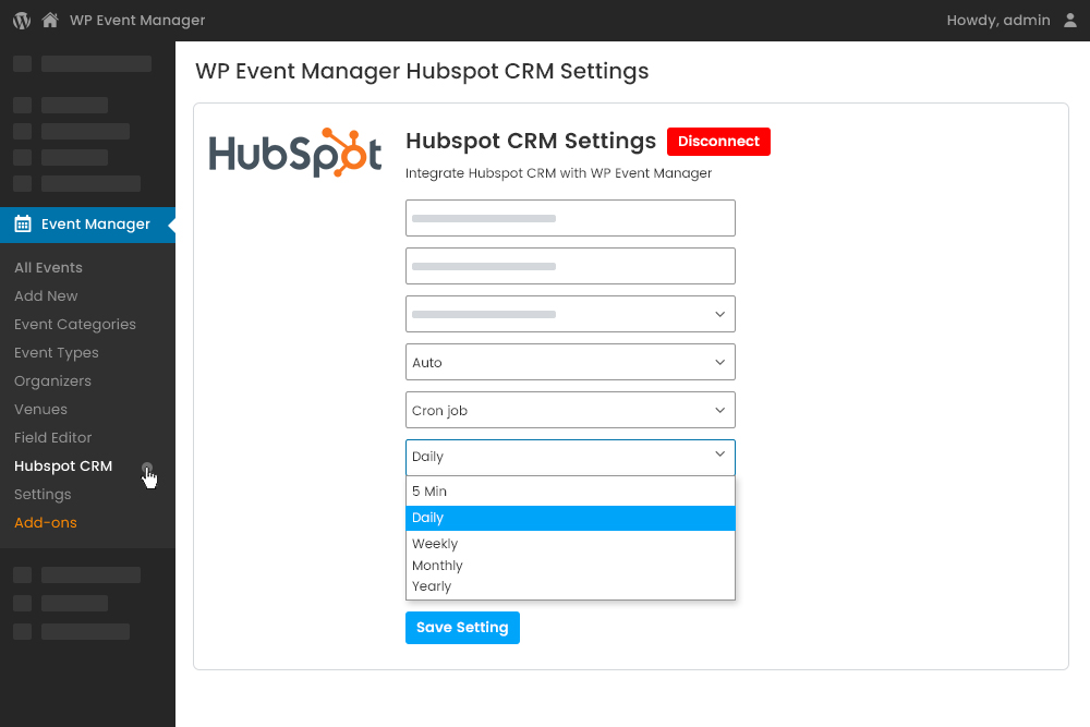 Wp Event Manager Hubspot Crm Automatic Syncing At Backend