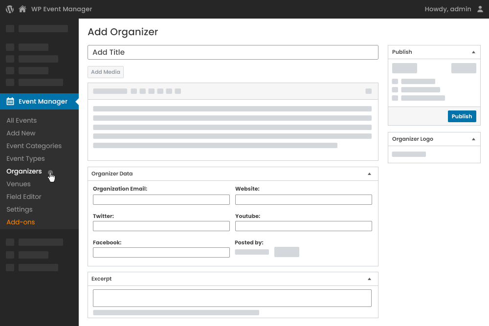 Add Organizers At Admin Panel