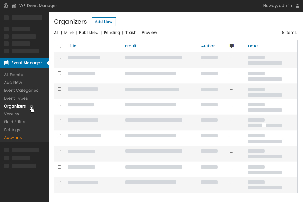 Organizer Dashboard At Backend