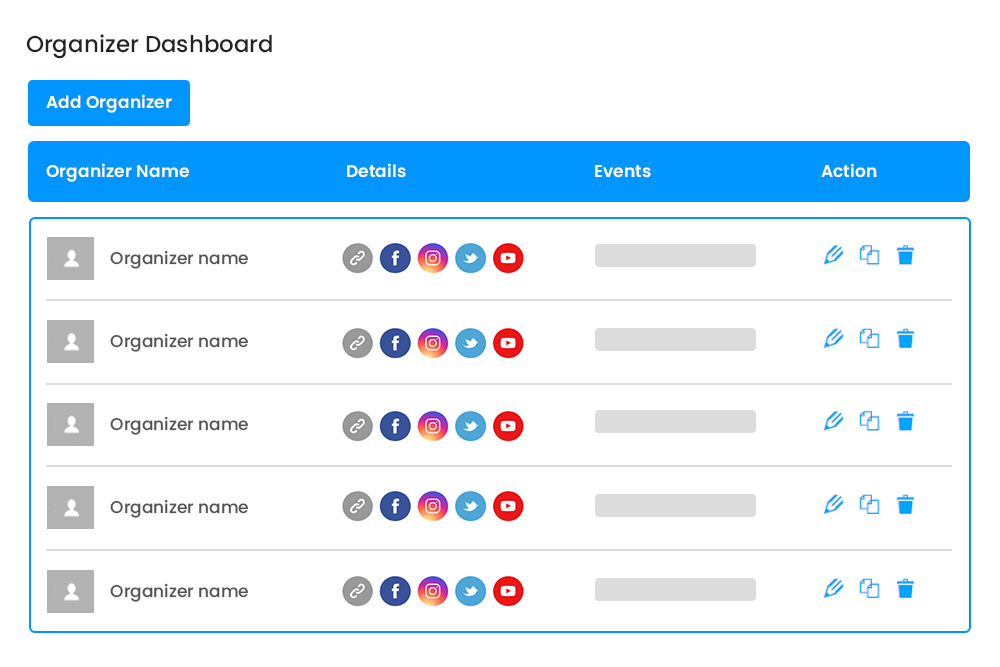 Organizer Dashboard At Frontend