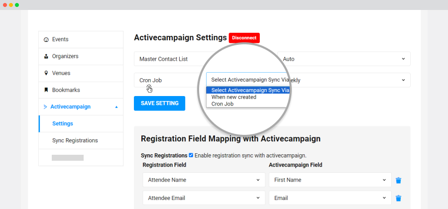 Select Active Campaign Sync Type