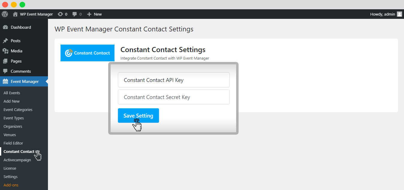 Wp Event Manager Constant Contact