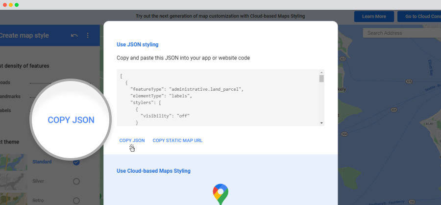 google map copy json