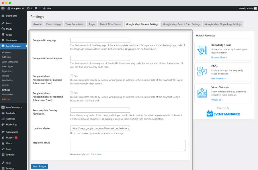 Wp Event Manager Google Map General Settings