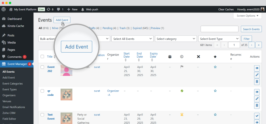 Click On Event Option
