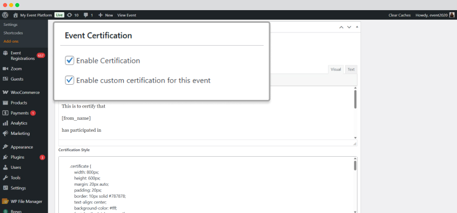 Custom Event Certification