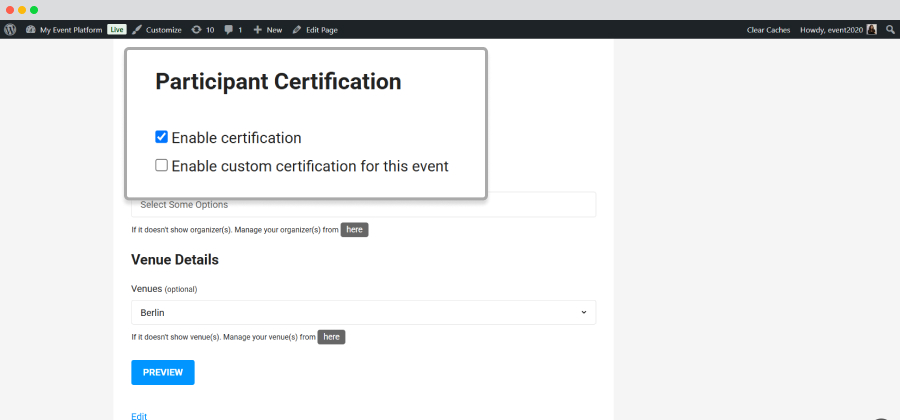 Custom Event Certification