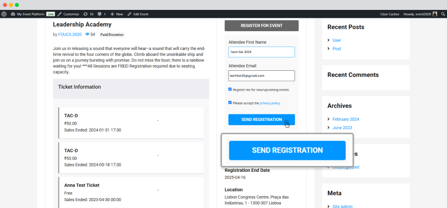 Send Registration