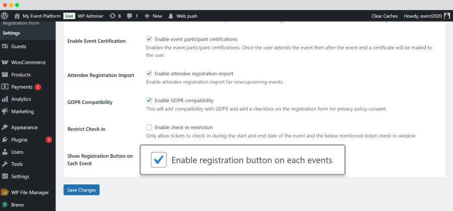 Enable Registration Button