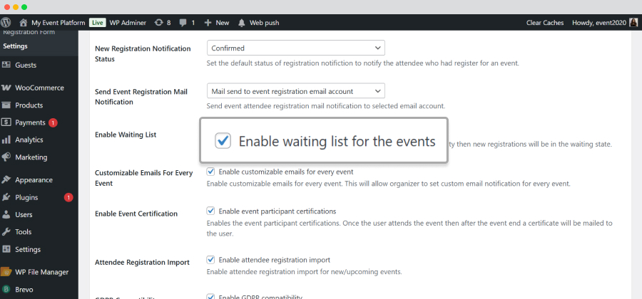 Waiting List Option