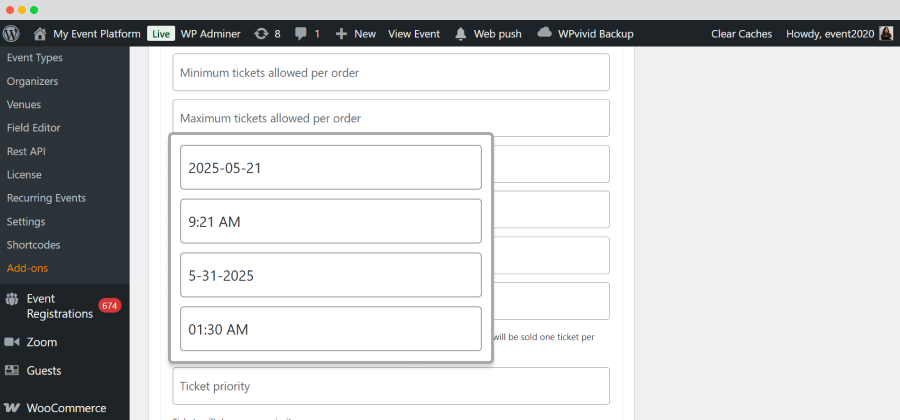 Wp Event Manager Sell Tickets Backend Registration