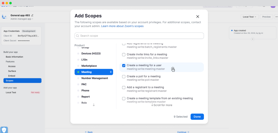 Create A Meeting For A User