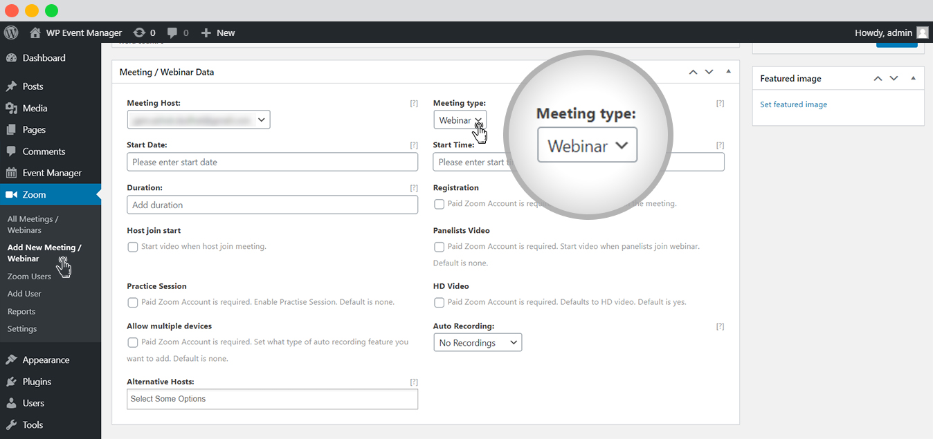 Add New Webinar From The Backend
