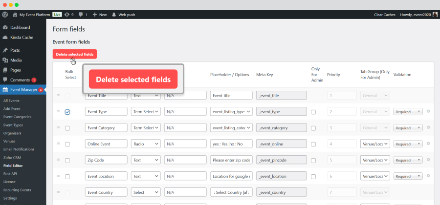 Delete Selected Field