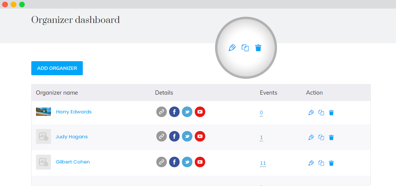 In Order To Edit, Duplicate, Or Delete The Organizers