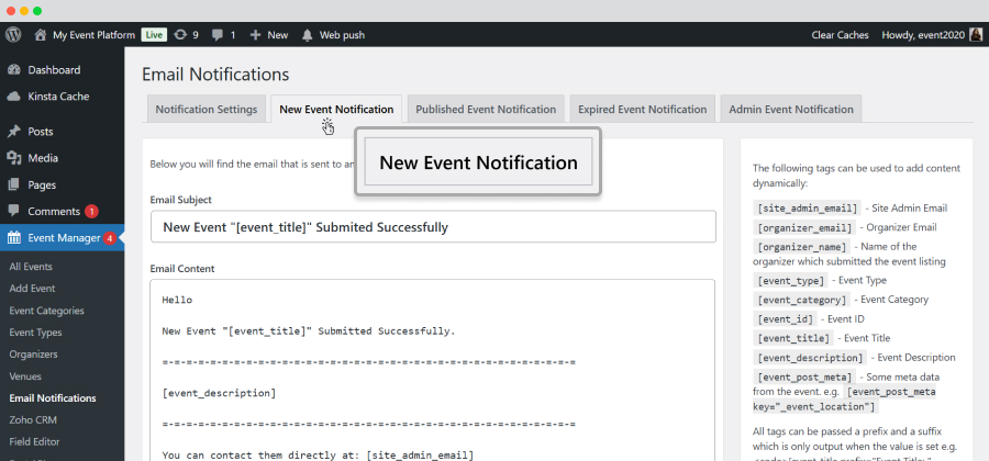 New Event Notification