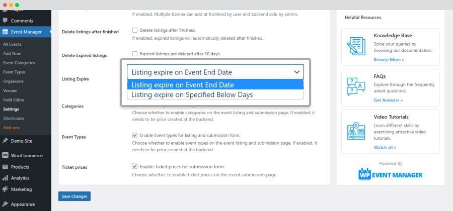 Wp Event Manager Specifying The Expiry Date