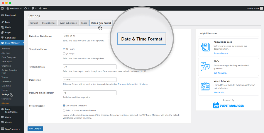 Wp Event Manager Date &Amp; Time Settings