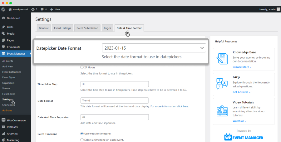 Wp Event Manager Datepicker Date Format