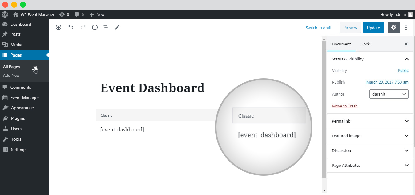 The Event Dashboard Setup