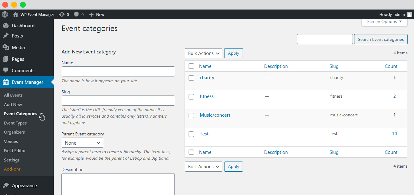 Wp Event Manager Event Categories General