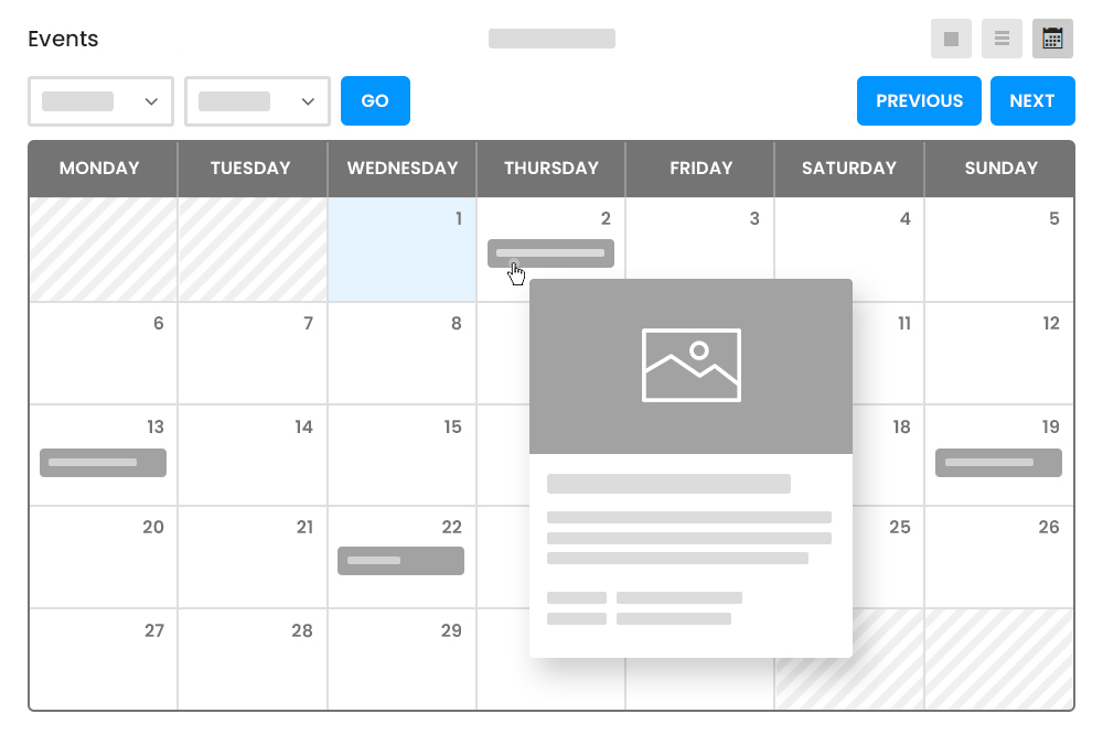 Events Calendar Tooltip View