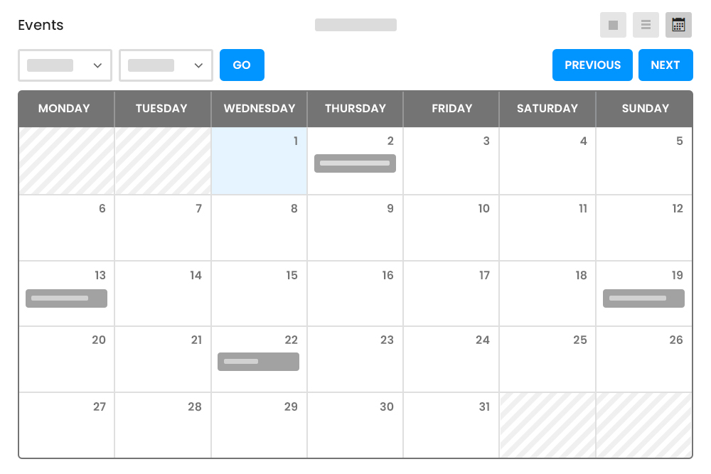 Events Calendar View