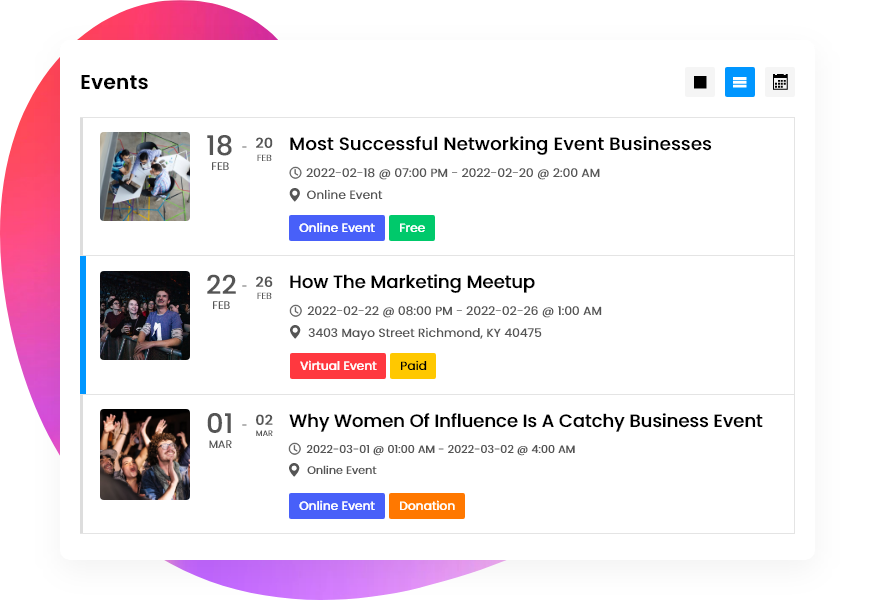 Attractive Event Listing Attractive Event Listing