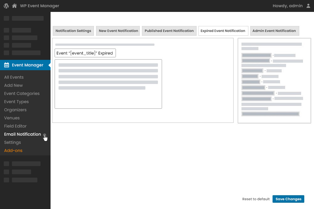 Admin Expired Event Notification Settings
