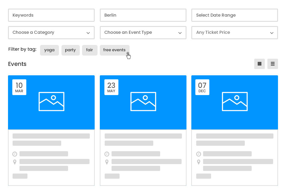 Event Listing View Tags