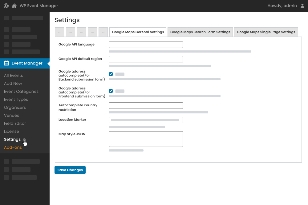 Admin Google Map General Settings