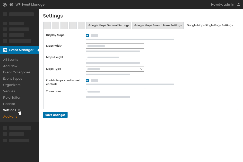 Admin Google Map Single Page Settings