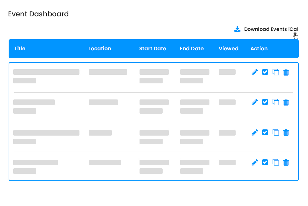 Event Dashboard Ical