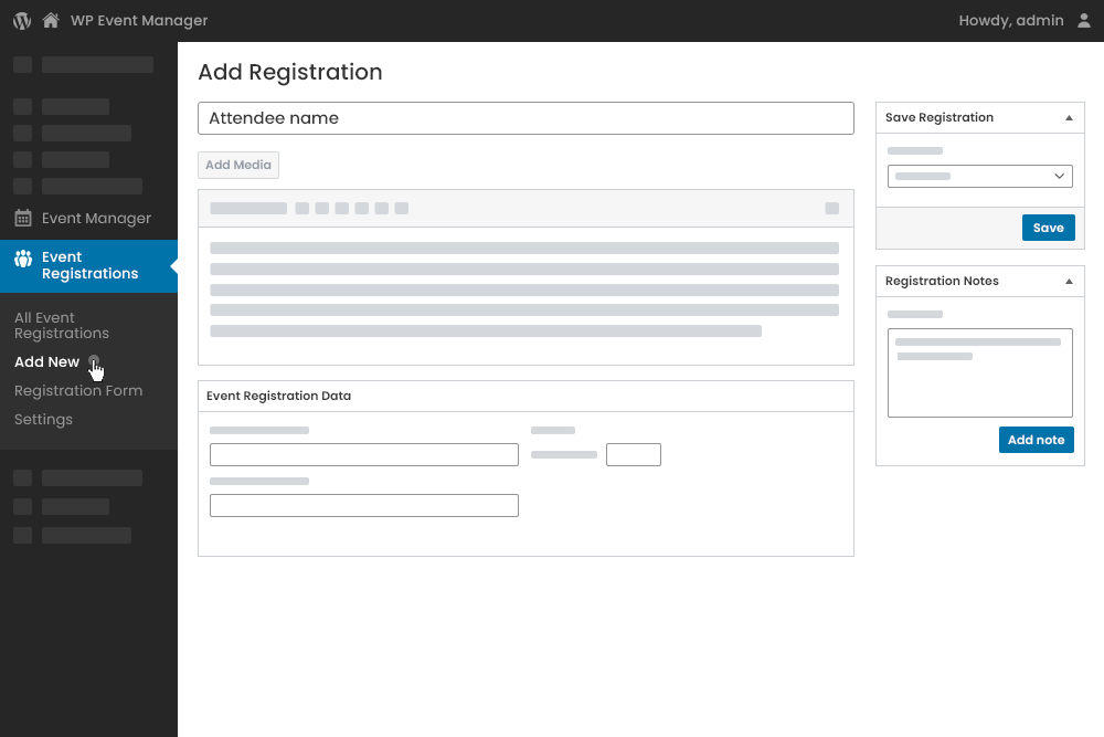 Admin Add New Registration