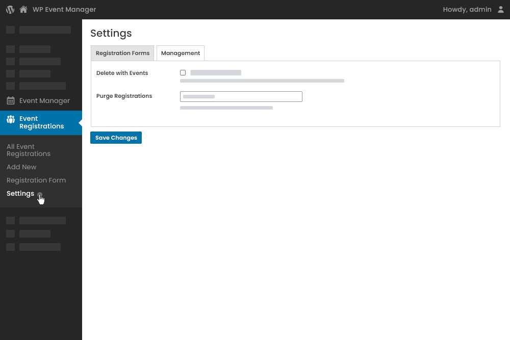 Admin Registration Settings Management