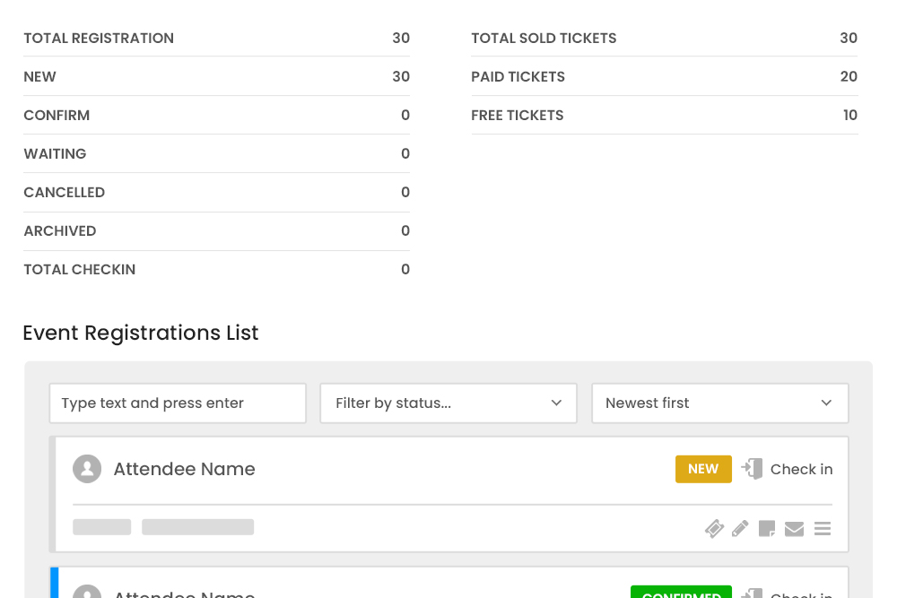 Frontend Registration Dashboard Tickets Status