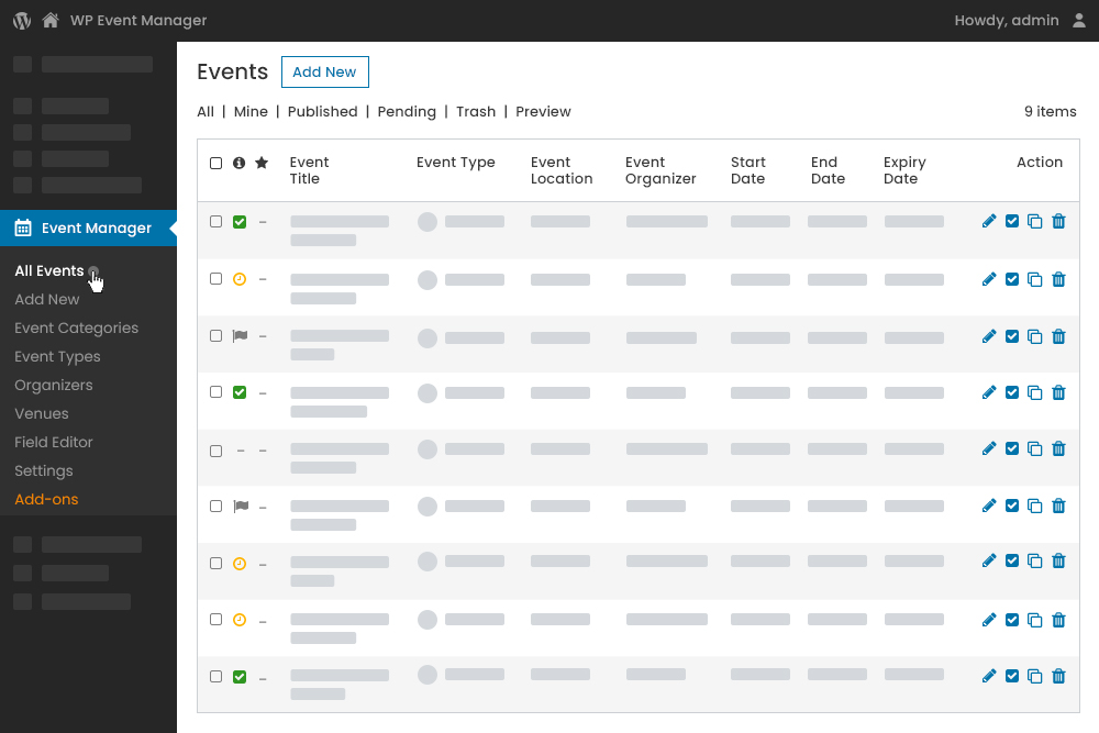 Admin Event Dashboard