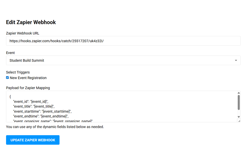 Zapier Connection Settings Frontend