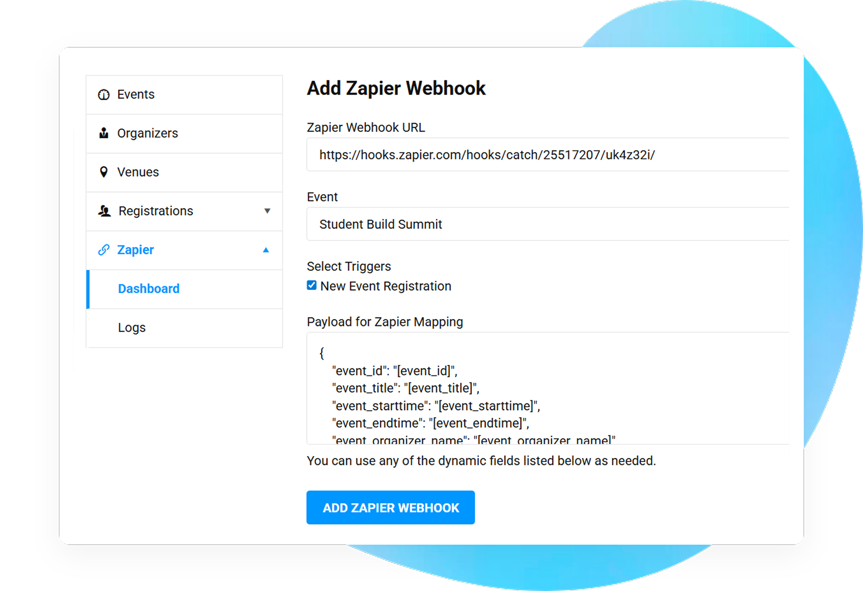 Frontend Organizer Zapier Dashboard