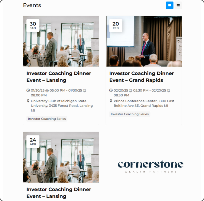 Cornerstone Investment Coaching Events Cornerstone Investment Coaching Events