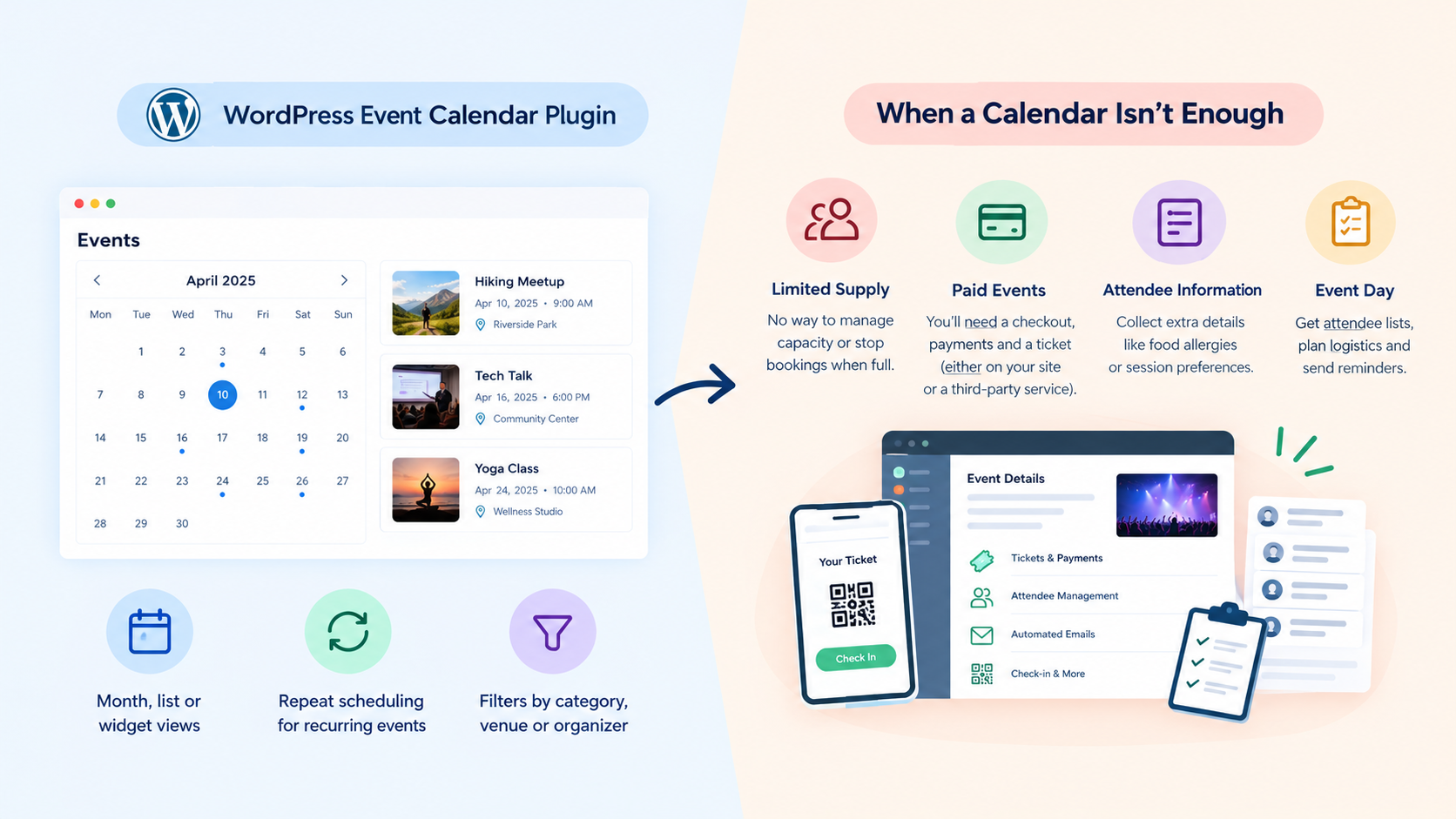 event calendar plugin vs full event management system